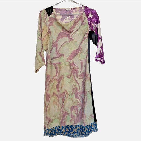 DRIES VAN NOTEN silk dress cream purple size 36 (small) - Picture 2 of 8